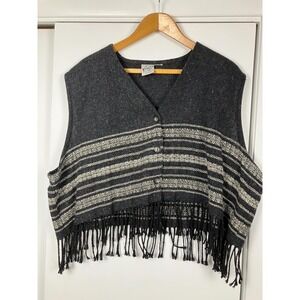 KATHRYN DEENE Vintage Fringe Vest Boho Aztec Striped Knit Women's XL